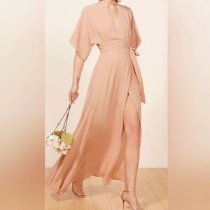 REFORMATION Blush Winslow Dolman Sleeve Wrap Maxi Bridesmaid Dress Size Large